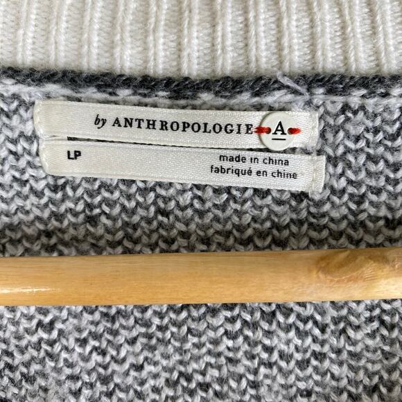 By Anthropologie Karolina Sweater Size LP Ivory Gray Floral Wool Jacquard Petite - Picture 13 of 16